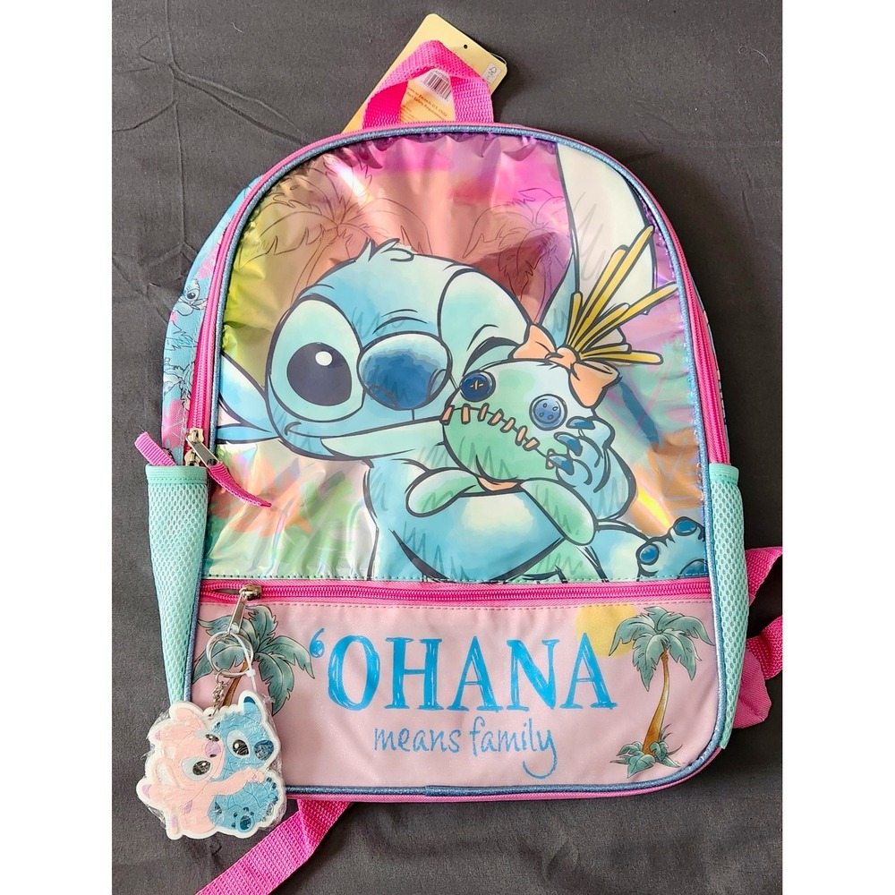 Disney Stitch Girls Small Backpack Pink/Blue Zip w/ Pockets NWT